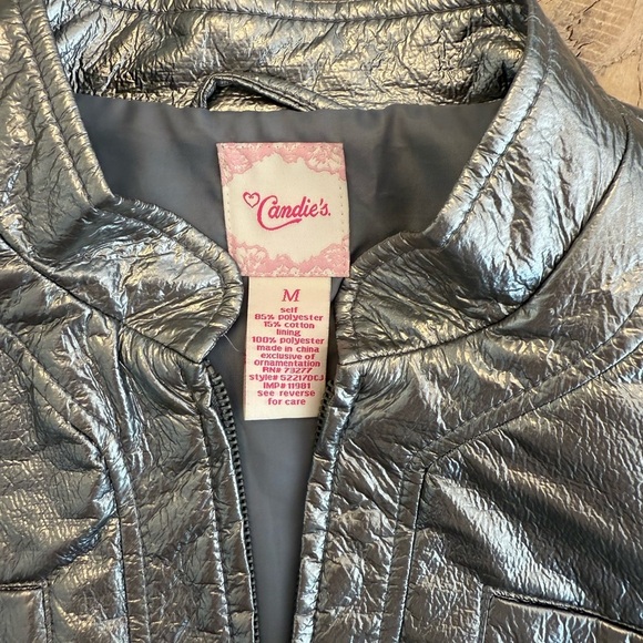 Candies Silver Retro Faux Leather Jacket M - Picture 5 of 5
